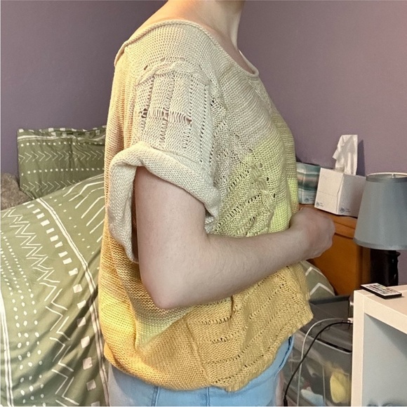 Ecoté yellow and beige off shoulder oversized sweater - Picture 5 of 10